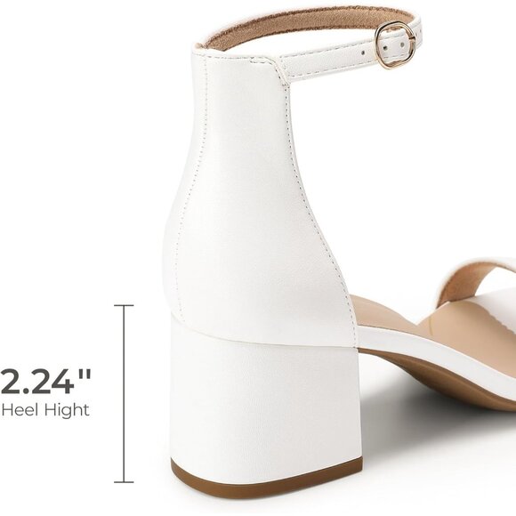 Dream Pairs Women's White/Pu Open Toe Chunky Block Heel Ankle Strap Sandals - Picture 4 of 8